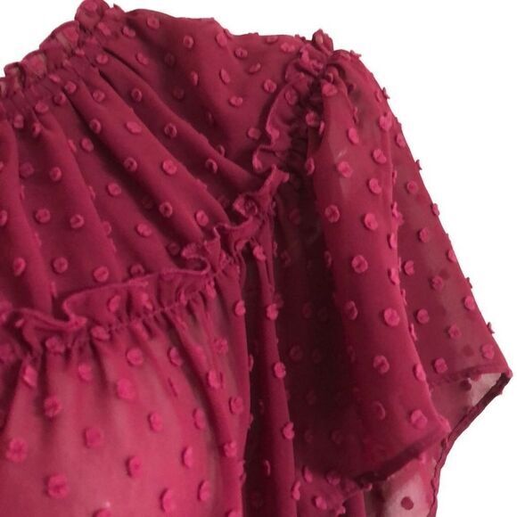 J. Crew top Size XS flutter sleeve mini popcorn pattern flowy semi sheer ruffle - Picture 5 of 6